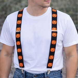 Novelty Print Suspenders Adult Costume Cosplay Halloween Pumpkin Orange One Size